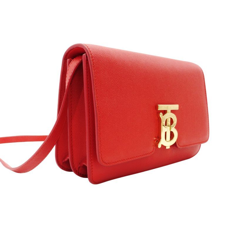 BURBERRY Shoulder Bag Red TB Logo Leather with Gold Hardware