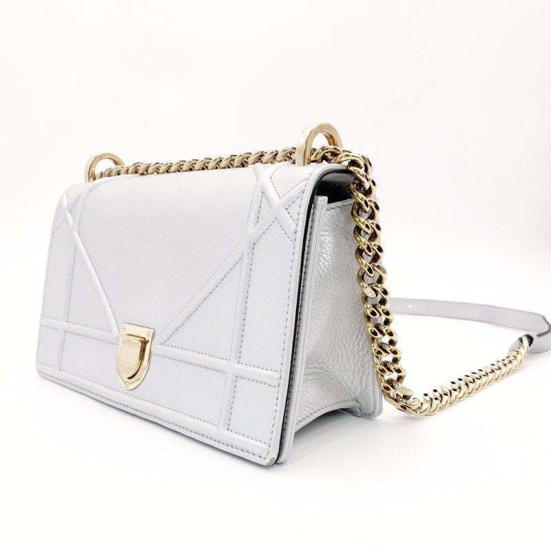 DIOR Diorama Silver Chain Shoulder Bag Leather Gold Hardware
