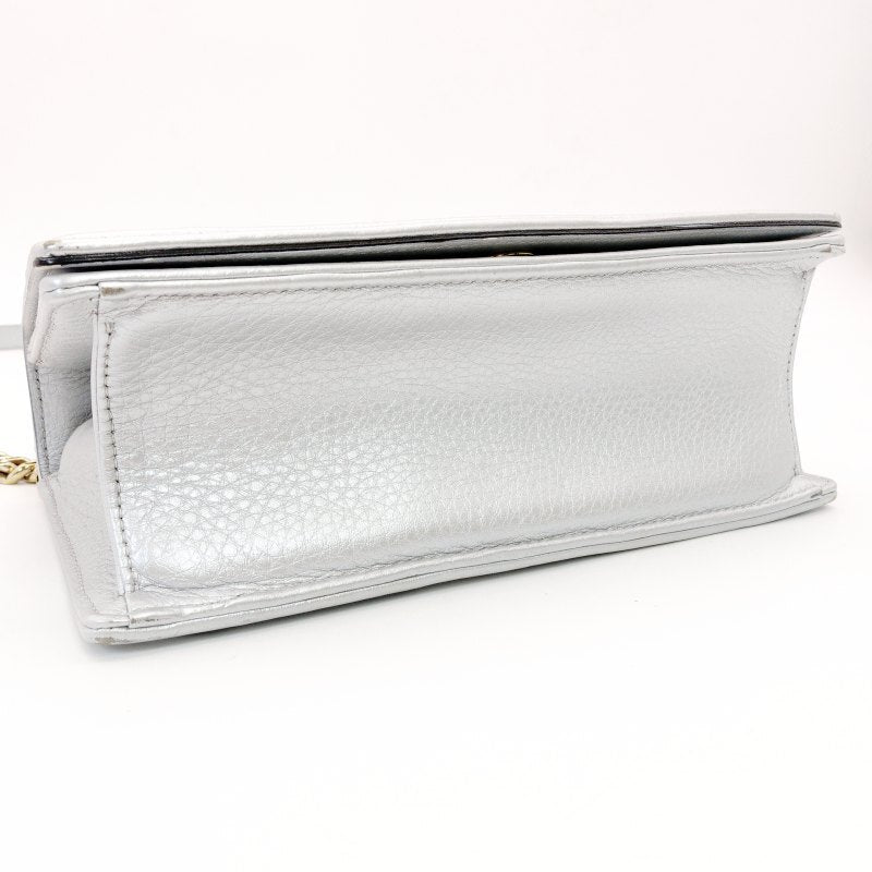 DIOR Diorama Silver Chain Shoulder Bag Leather Gold Hardware
