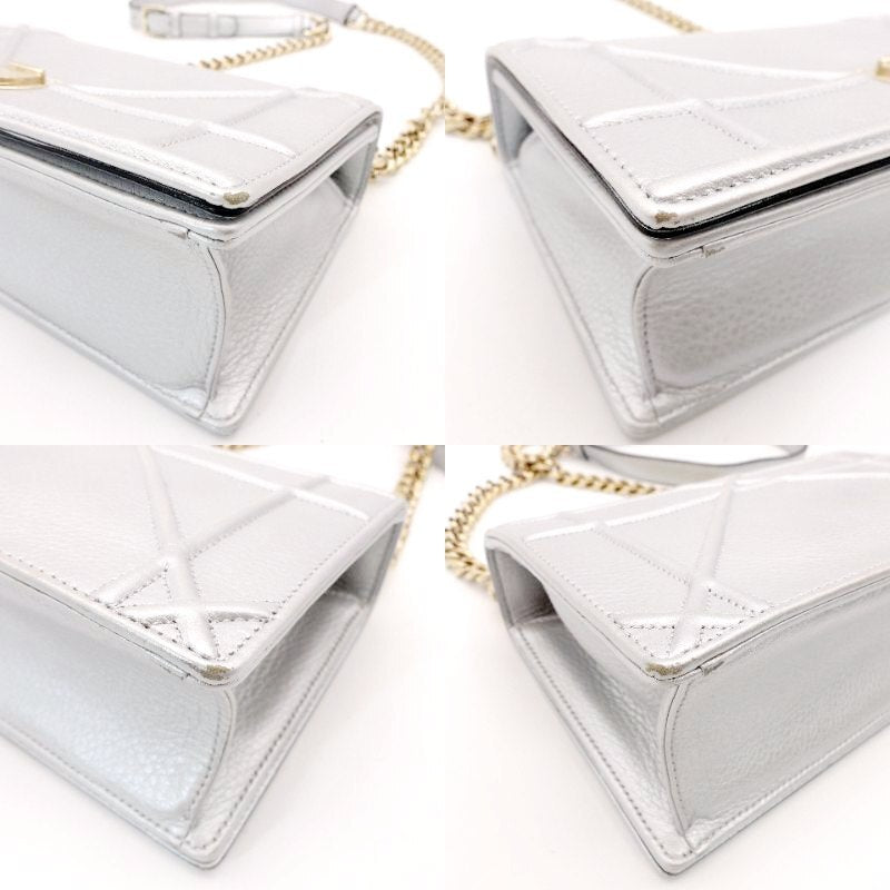 DIOR Diorama Silver Chain Shoulder Bag Leather Gold Hardware