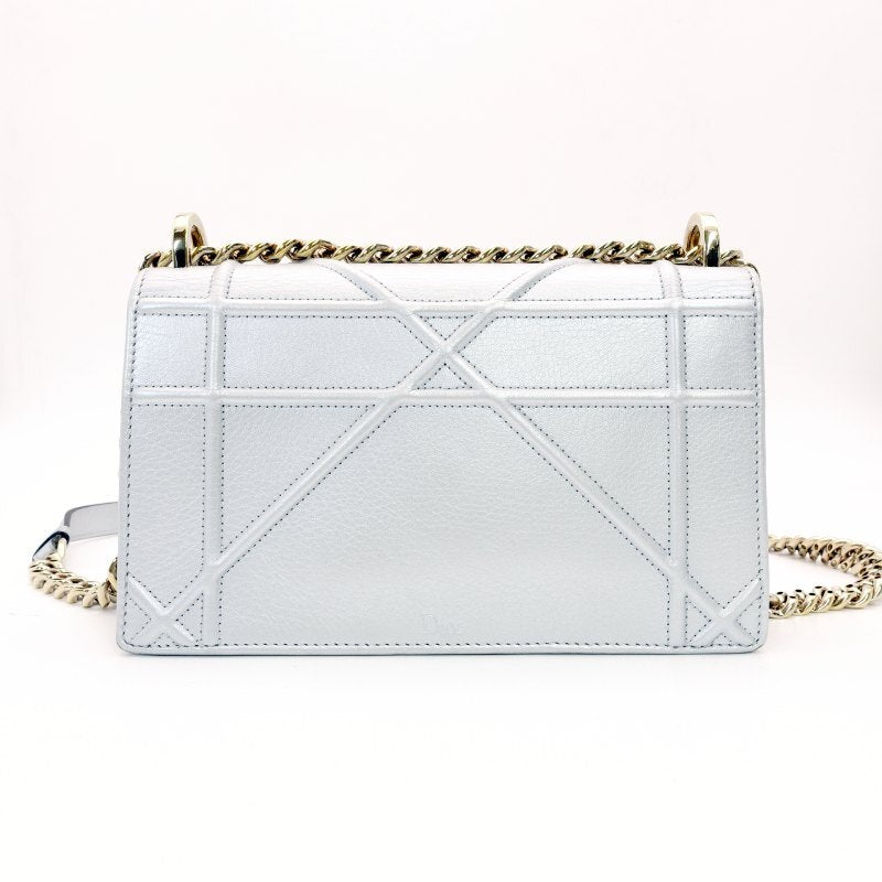 DIOR Diorama Silver Chain Shoulder Bag Leather Gold Hardware