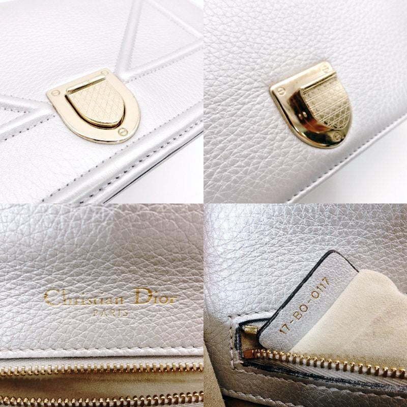 DIOR Diorama Silver Chain Shoulder Bag Leather Gold Hardware