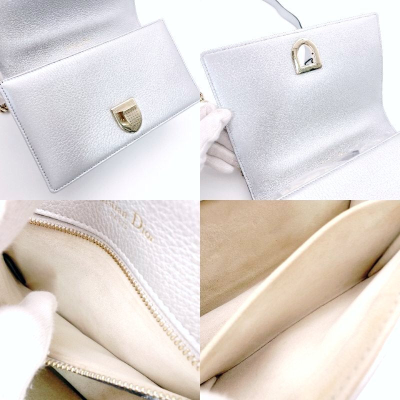 DIOR Diorama Silver Chain Shoulder Bag Leather Gold Hardware