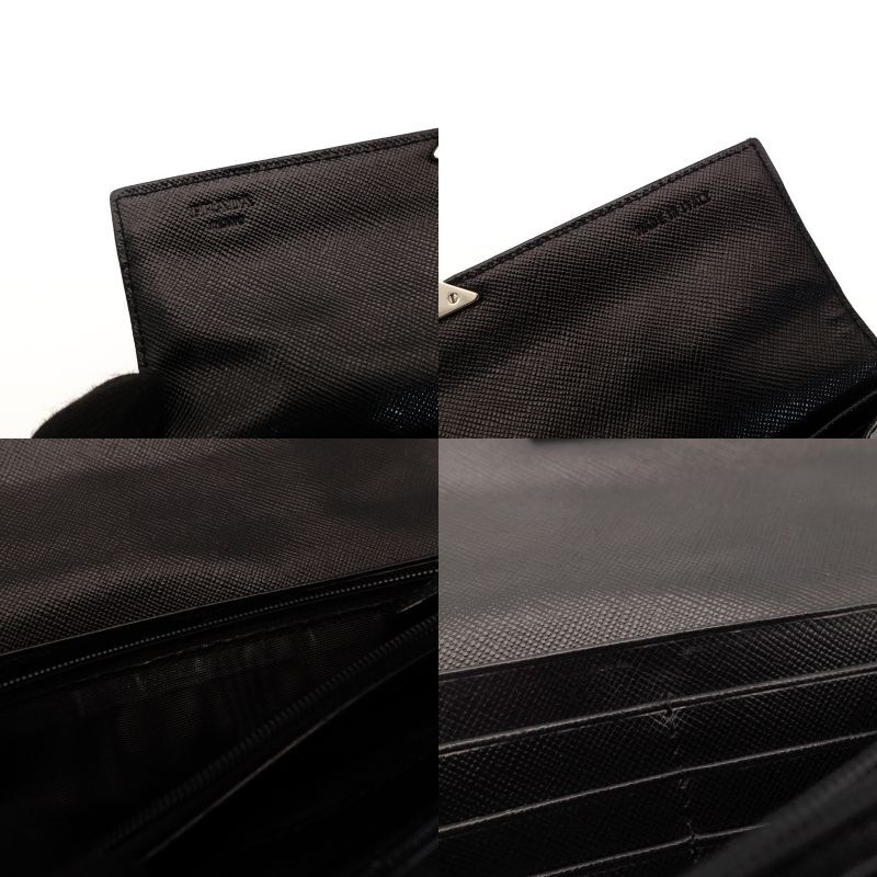 PRADA Long Wallet Nylon Black Saffiano Leather Wallet 7-8-187