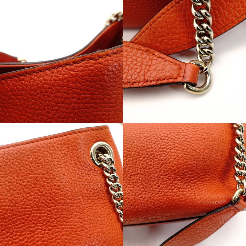 GUCCI Soho Chain Shoulder Bag Leather Orange Gold Hardware GG Logo 7-9-097
