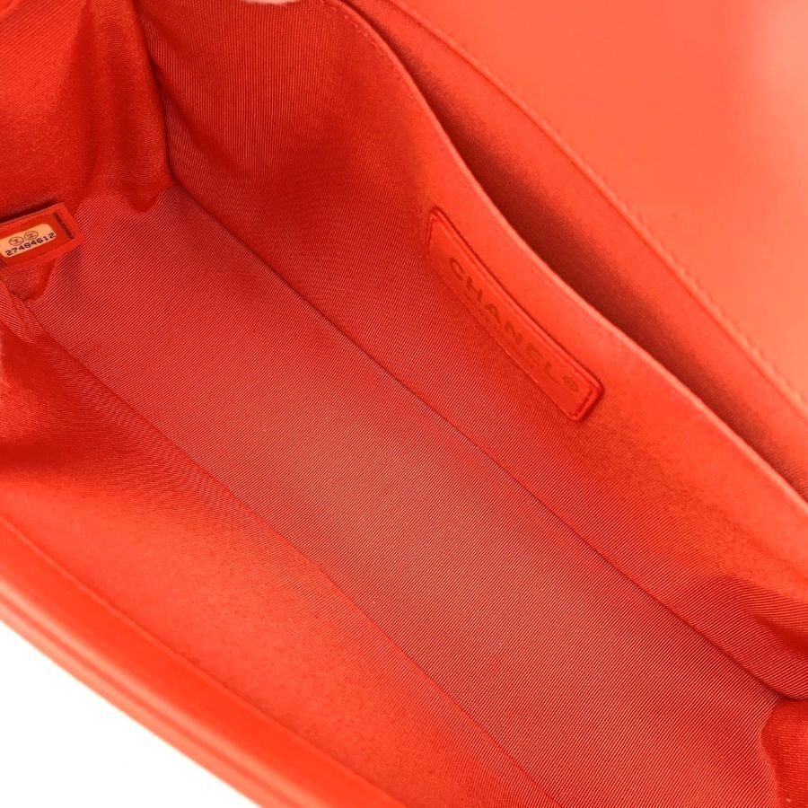 CHANEL Boy Chanel Lambskin Coral Orange Gold Hardware Leather Chain Shoulder Bag