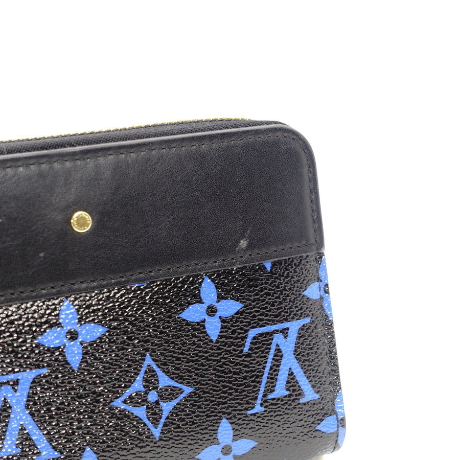 LOUIS VUITTON Monogram Zippy Long Wallet Leather Black x Blue
