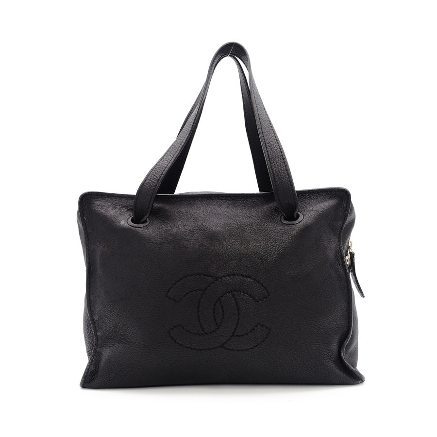 CHANEL Coco Mark Hand Bag Leather Black Vintage