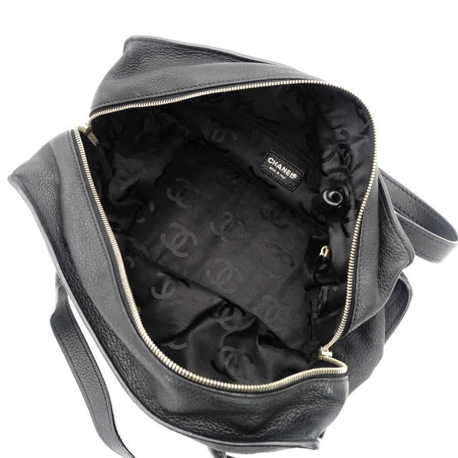 CHANEL Coco Mark Hand Bag Leather Black Vintage