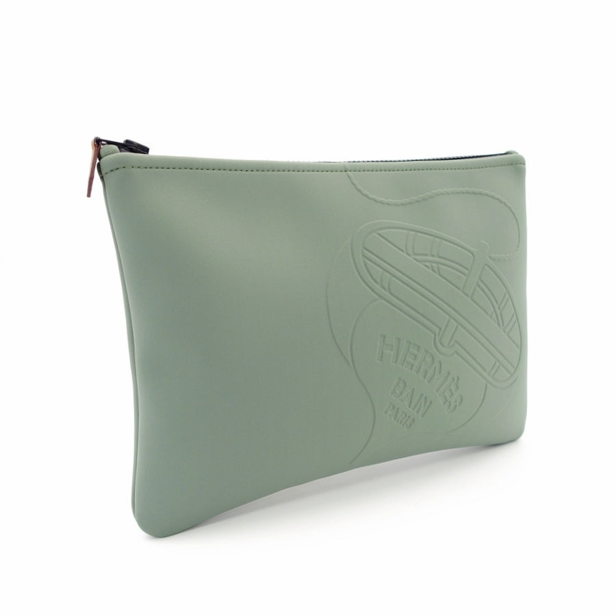 HERMES Trousse Flat MM Green Neovan Clutch bag