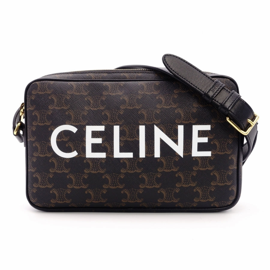 CELINE Triomphe Messenger Shoulder Brown Leather PVC