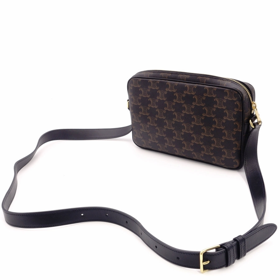 CELINE Triomphe Messenger Shoulder Brown Leather PVC