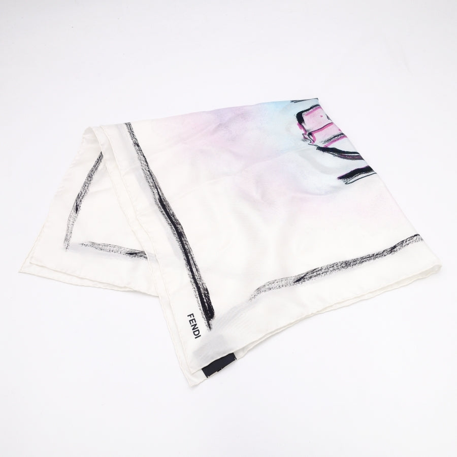 FENDI Scarf Logo Silk 100% White
