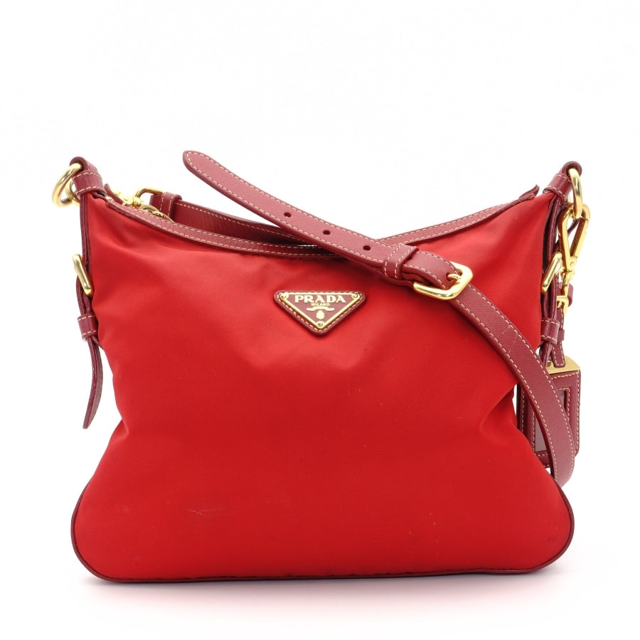 PRADA shoulder bag triangle logo nylon red red tesuto-nylon