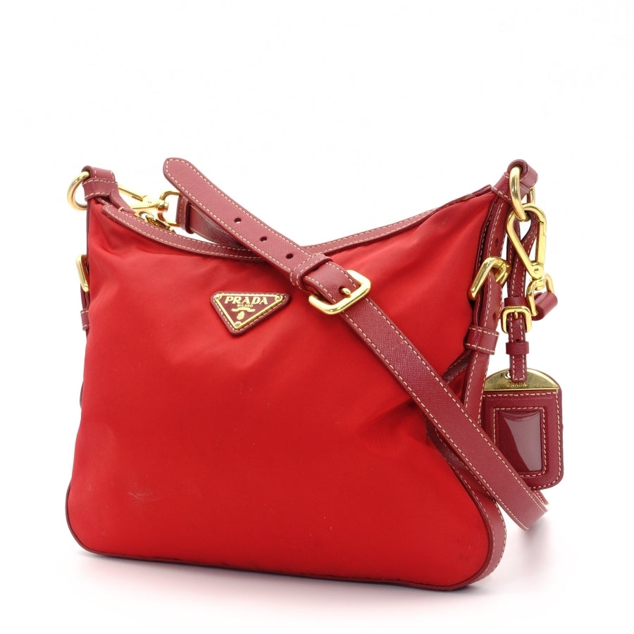 PRADA shoulder bag triangle logo nylon red red tesuto-nylon