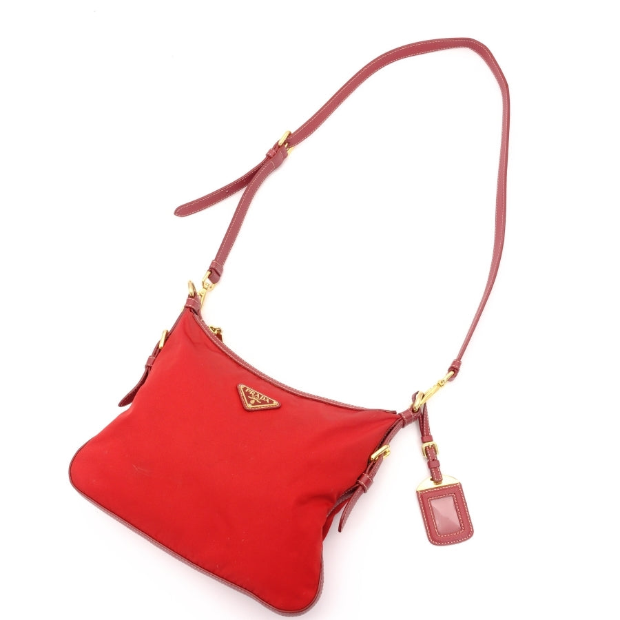 PRADA shoulder bag triangle logo nylon red red tesuto-nylon