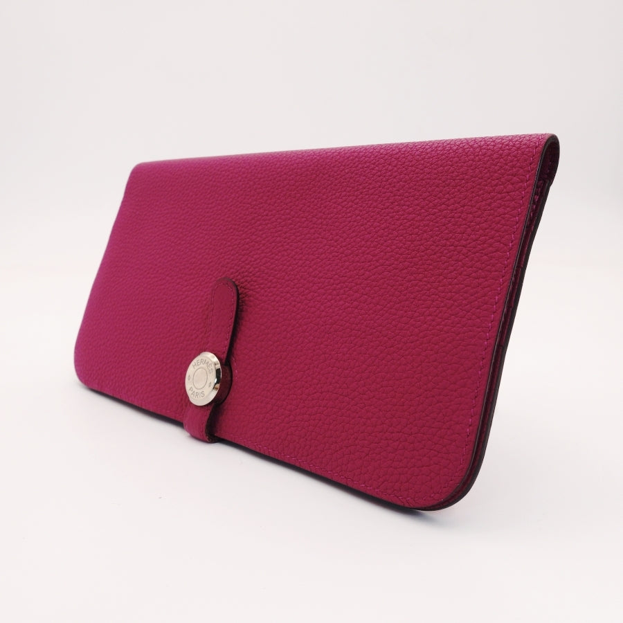 HERMES Dogon long purple long wallet leather