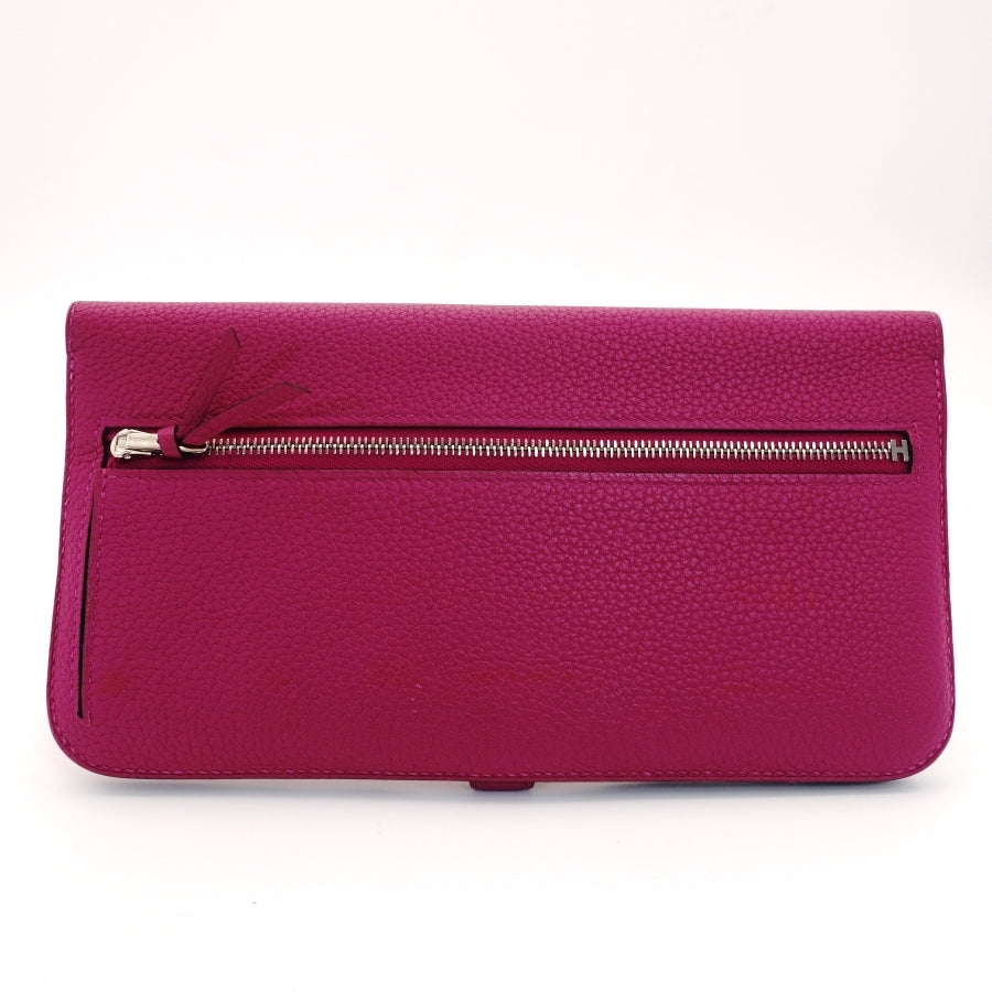 HERMES Dogon long purple long wallet leather