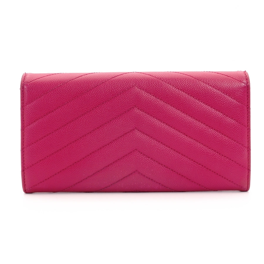 SAINT LAURENT long wallet V-stitched pink leather wallet