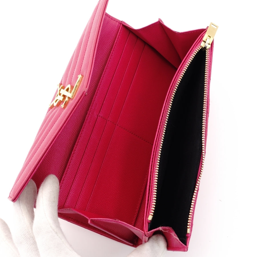 SAINT LAURENT long wallet V-stitched pink leather wallet