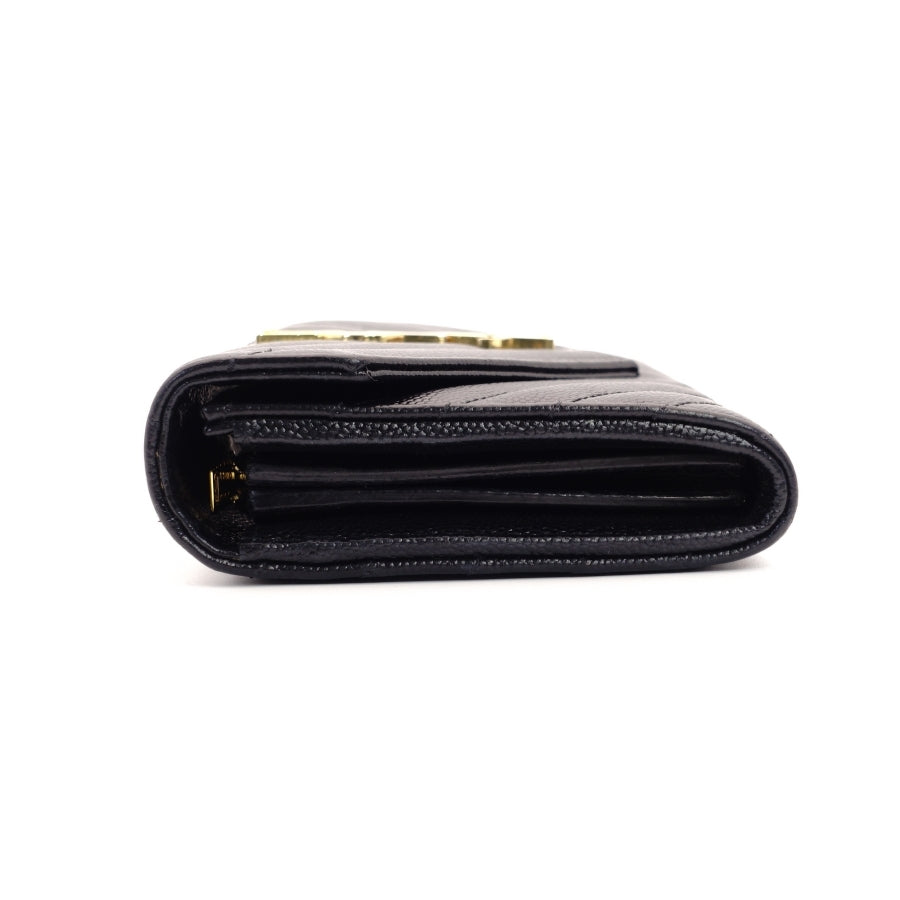 YVES SAINT LAURENT Long Wallet Black Leather V-stitching