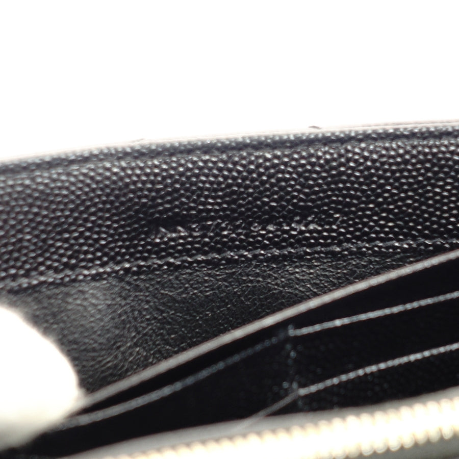 YVES SAINT LAURENT Long Wallet Black Leather V-stitching