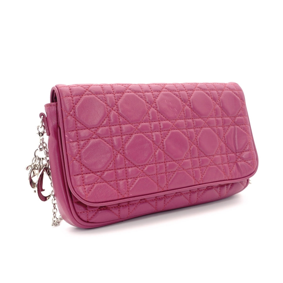 DIOR Cannage leather pink chain shoulder bag with silver hardware