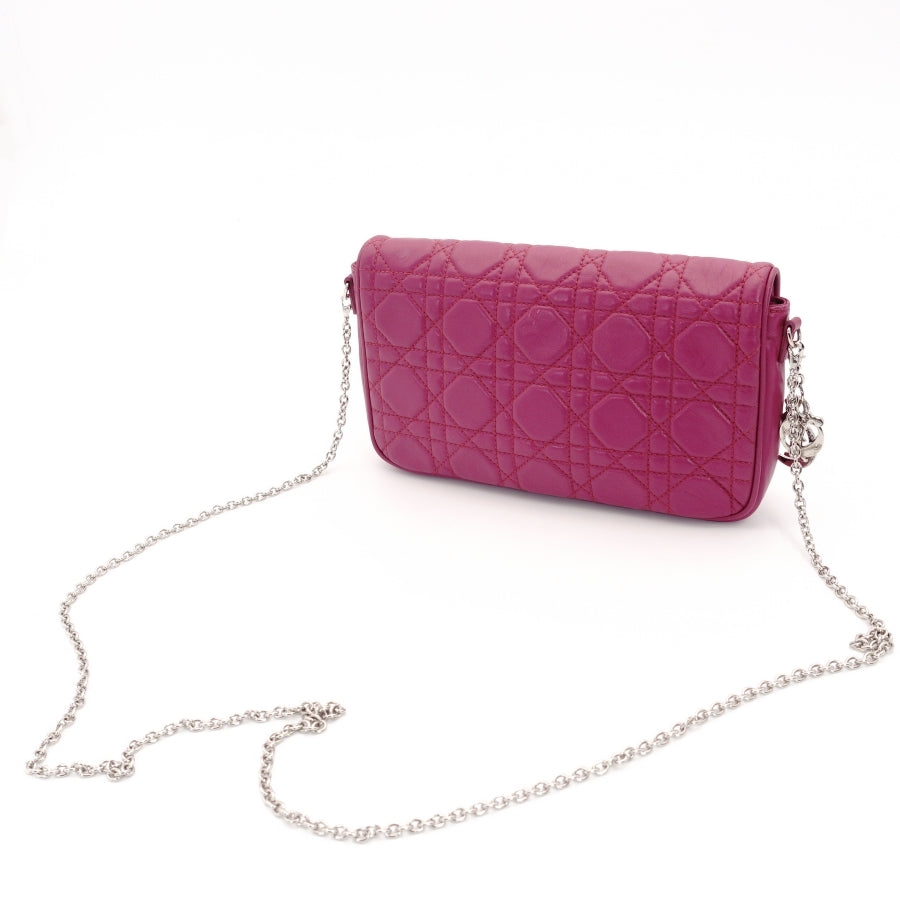 DIOR Cannage leather pink chain shoulder bag with silver hardware