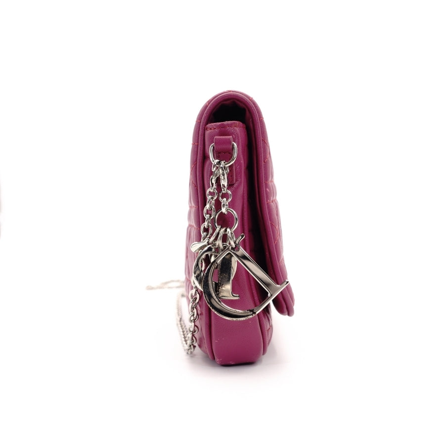DIOR Cannage leather pink chain shoulder bag with silver hardware
