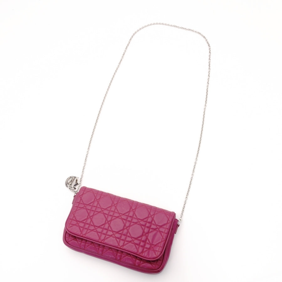 DIOR Cannage leather pink chain shoulder bag with silver hardware