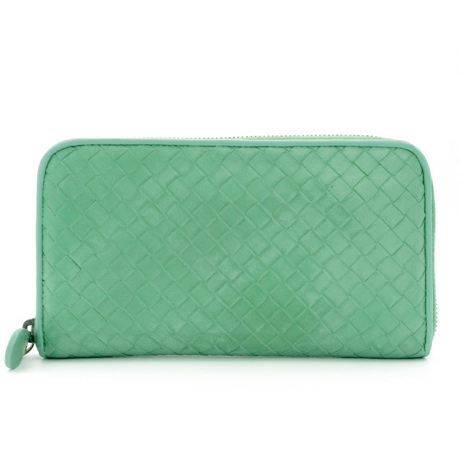 Bottega Veneta Intro Chart Long Wallet Green Leather Round zipper