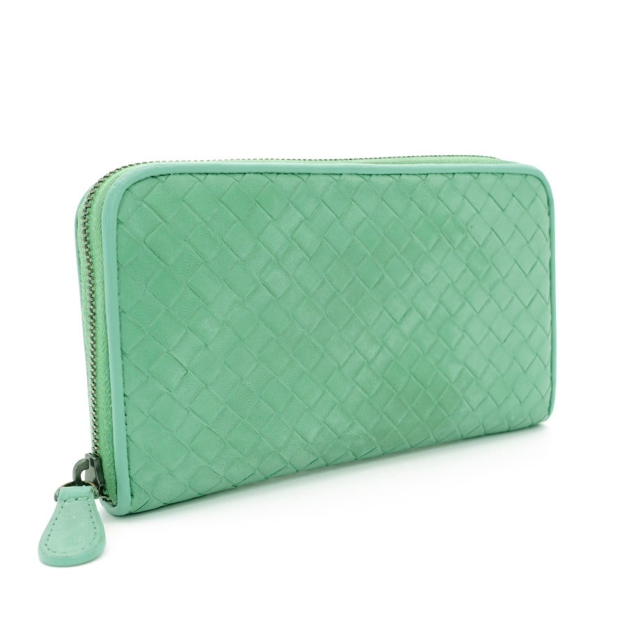 Bottega Veneta Intro Chart Long Wallet Green Leather Round zipper