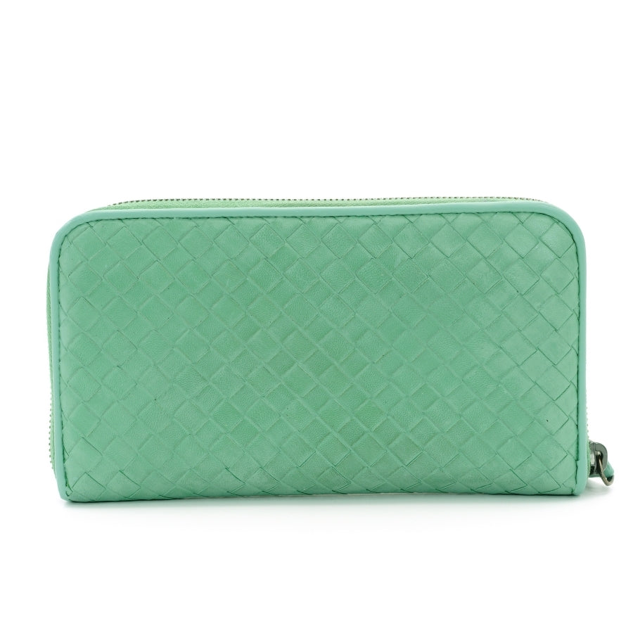 Bottega Veneta Intro Chart Long Wallet Green Leather Round zipper