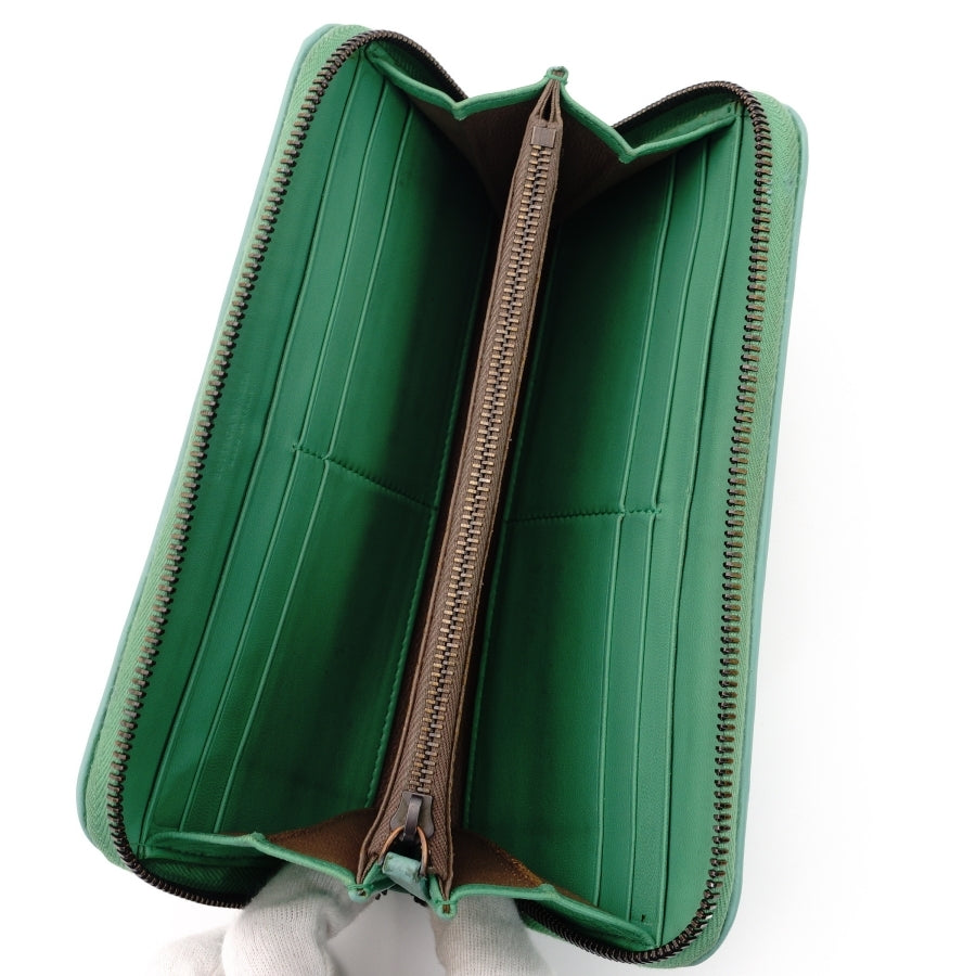 Bottega Veneta Intro Chart Long Wallet Green Leather Round zipper