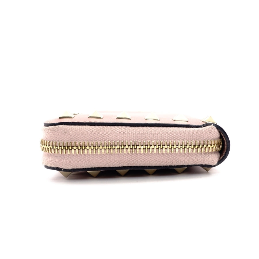 VALENTINO Garavani Leather Long Wallet Pink Leather Studs