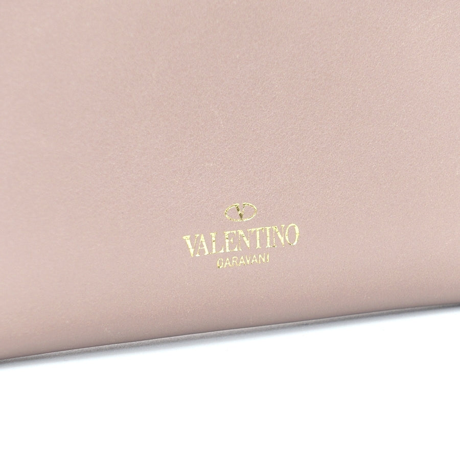 VALENTINO Garavani Leather Long Wallet Pink Leather Studs