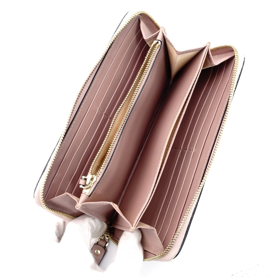 VALENTINO Garavani Leather Long Wallet Pink Leather Studs