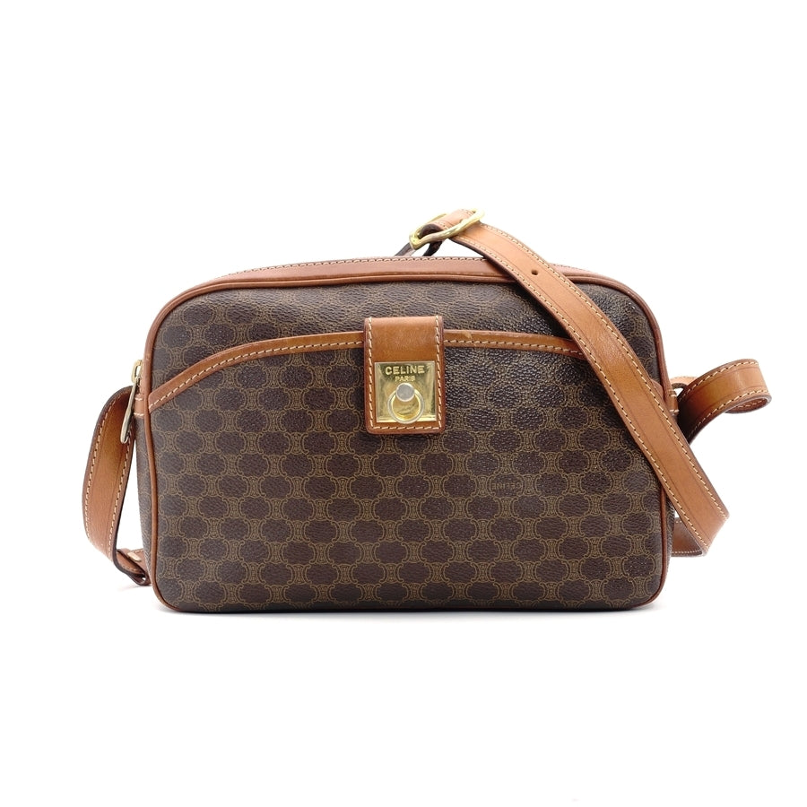 CELINE Macadam Shoulder Bag Brown PVC Leather Vintage