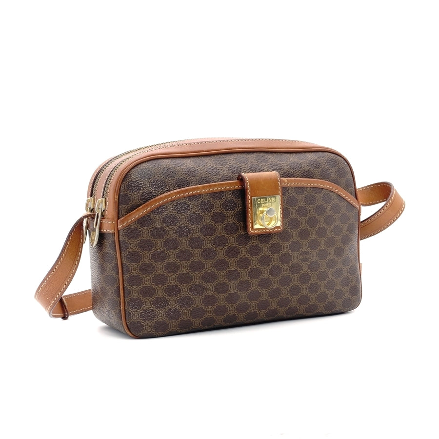 CELINE Macadam Shoulder Bag Brown PVC Leather Vintage