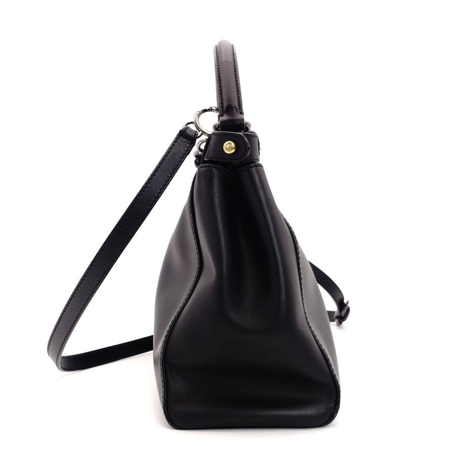 FENDI Peekaboo Handbag 2-way Leather Black Shoulder Bag
