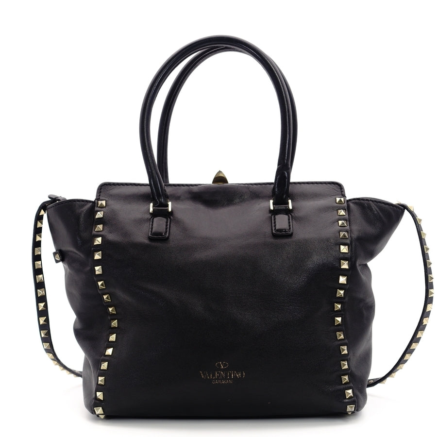 VALENTINO Garavani Tote Bag Studs Black 2way Shoulder Strap