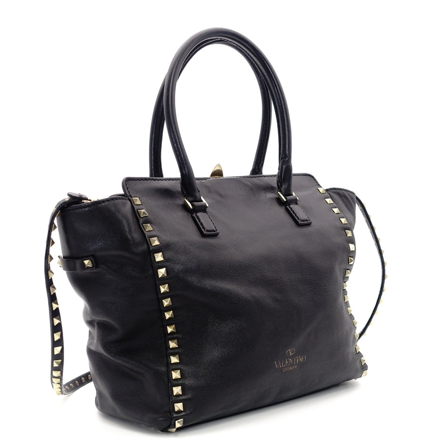 VALENTINO Garavani Tote Bag Studs Black 2way Shoulder Strap