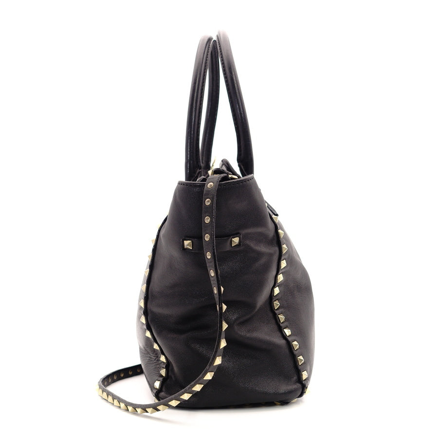 VALENTINO Garavani Tote Bag Studs Black 2way Shoulder Strap