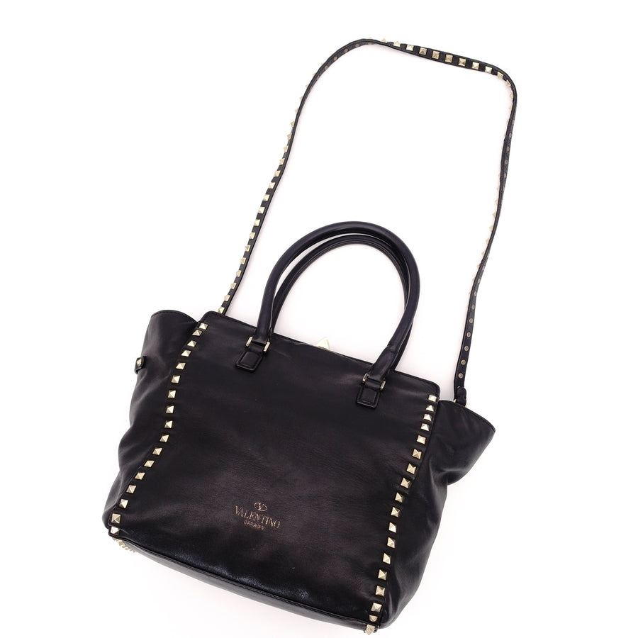 VALENTINO Garavani Tote Bag Studs Black 2way Shoulder Strap