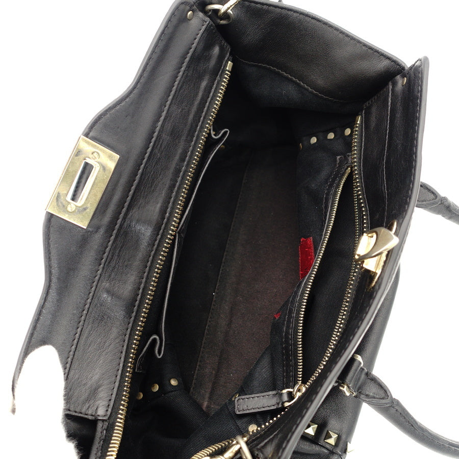 VALENTINO Garavani Tote Bag Studs Black 2way Shoulder Strap