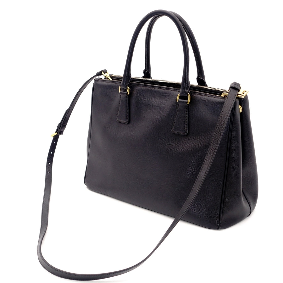 PRADA Galeria 2way Style Bag Black Leather Gold Metal Fittings