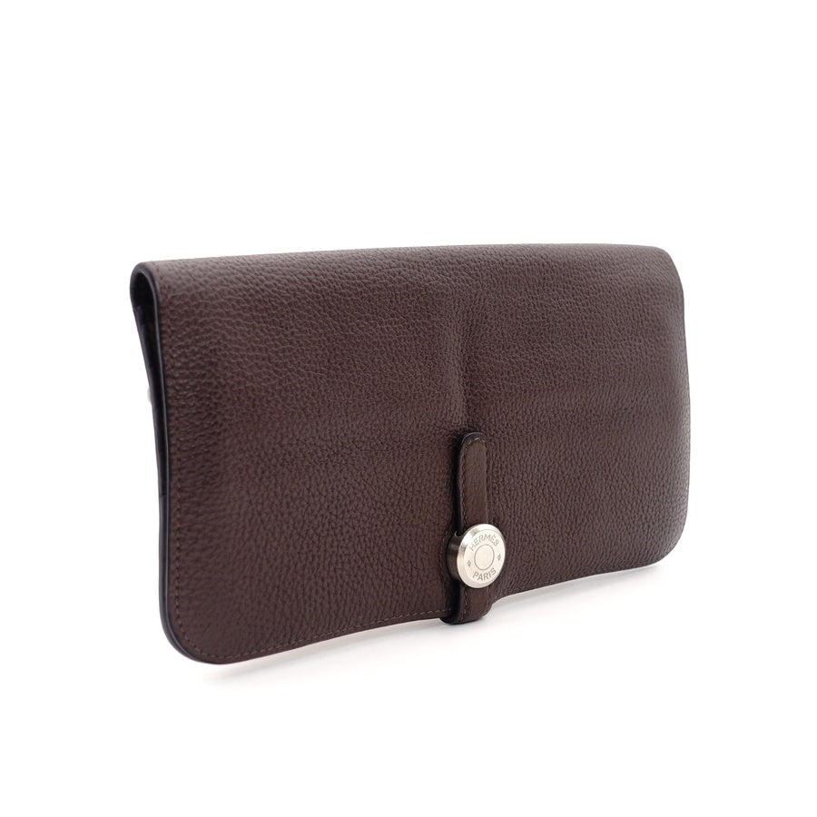 HERMES Dogon Long Wallet Togo Brown Leather Silver Hardware