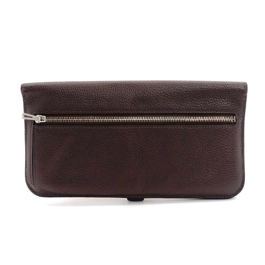 HERMES Dogon Long Wallet Togo Brown Leather Silver Hardware