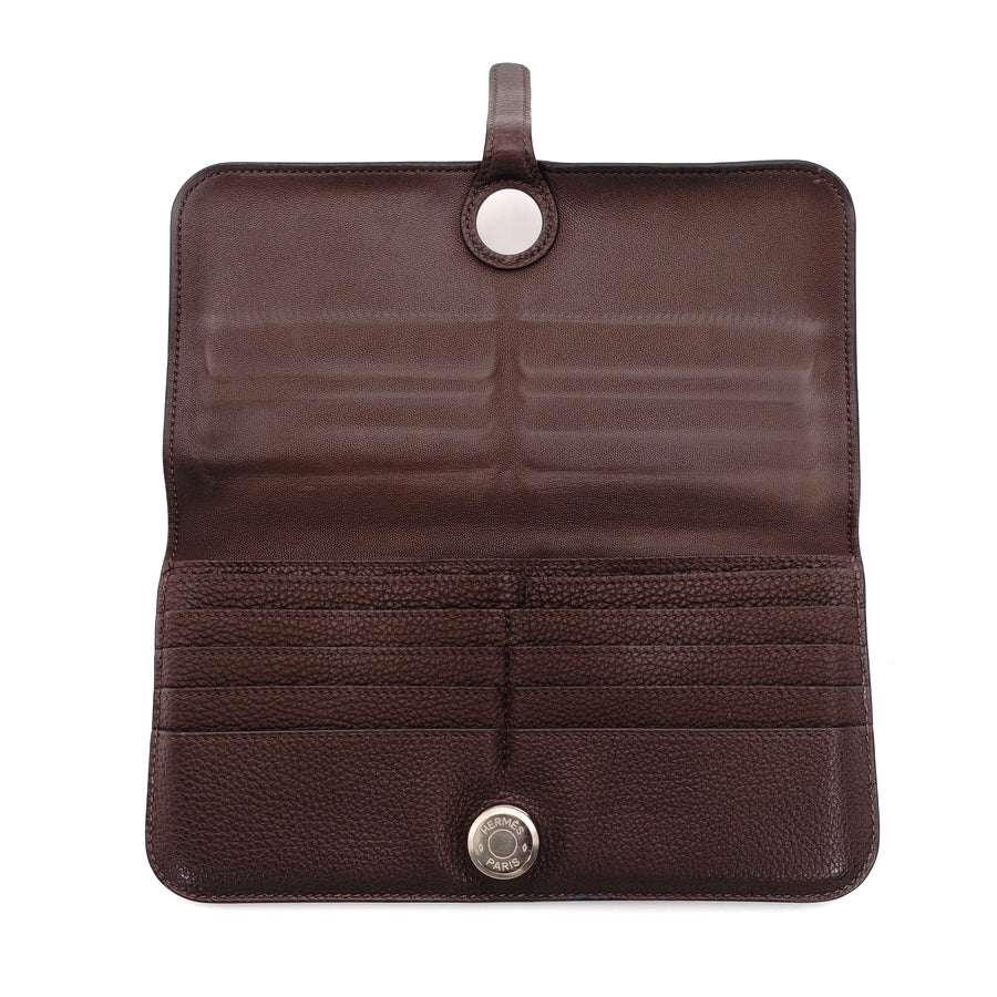 HERMES Dogon Long Wallet Togo Brown Leather Silver Hardware