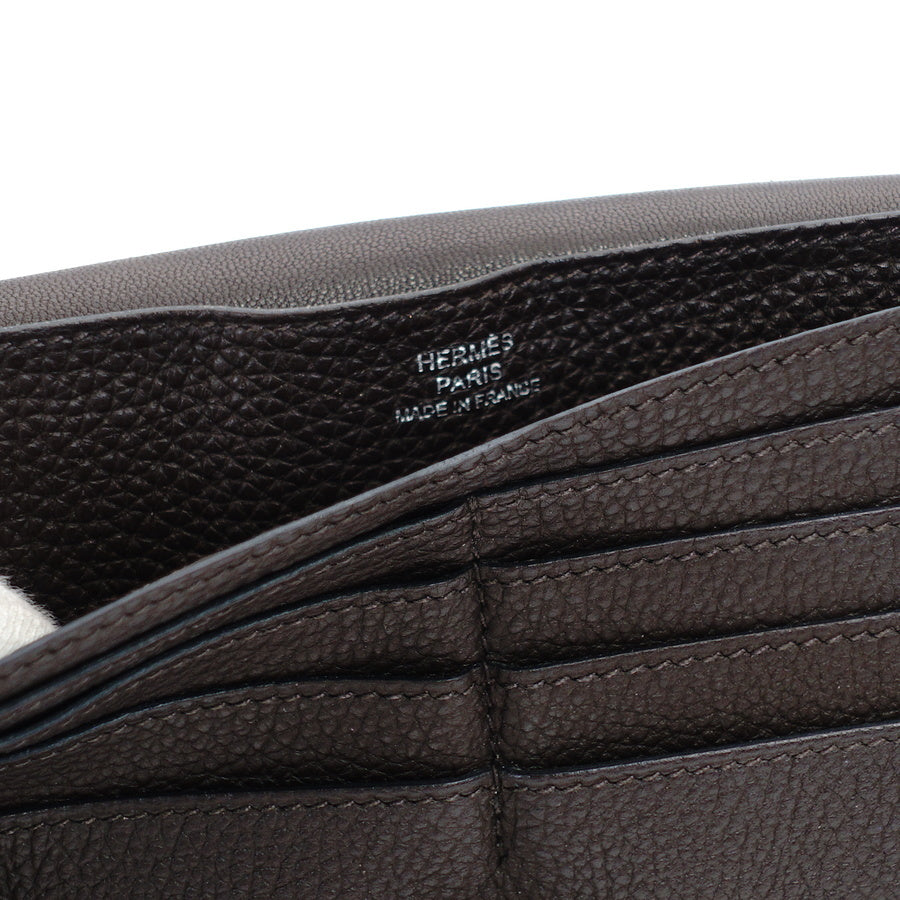 HERMES Dogon Long Wallet Togo Brown Leather Silver Hardware